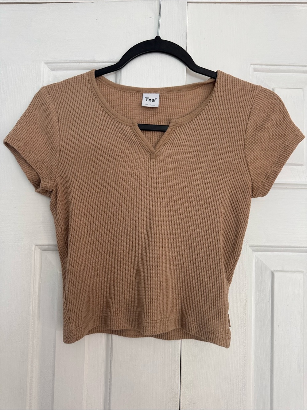 Tna Aritzia Waffle Knit Cropped Tee Tan/Brown